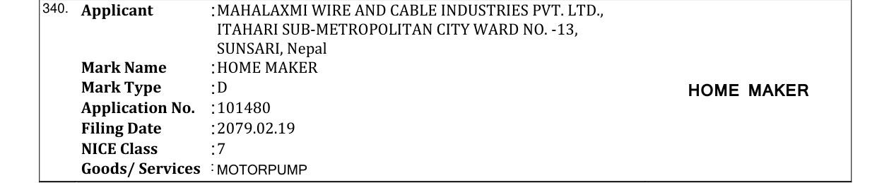 Original bulletin entry for HOME MAKER