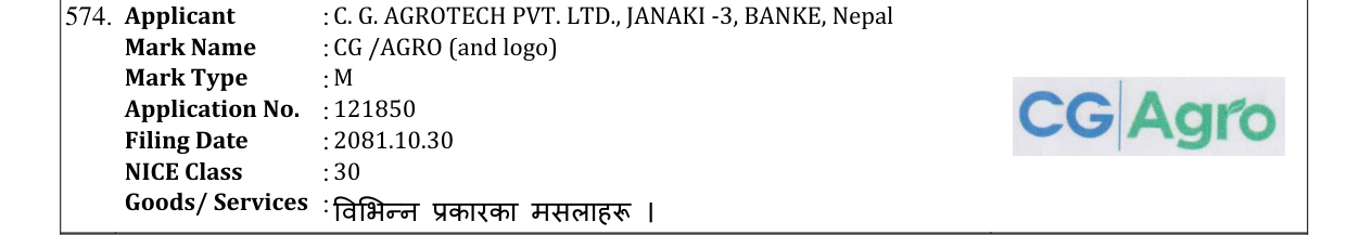 Original bulletin entry for CG /AGRO (and logo)