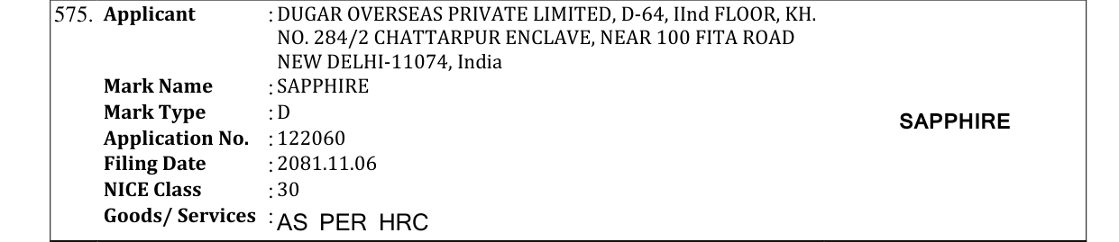Original bulletin entry for SAPPHIRE