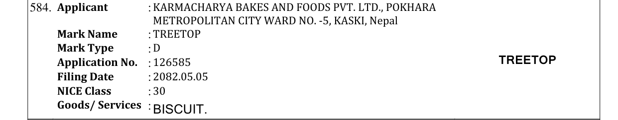 Original bulletin entry for TREETOP
