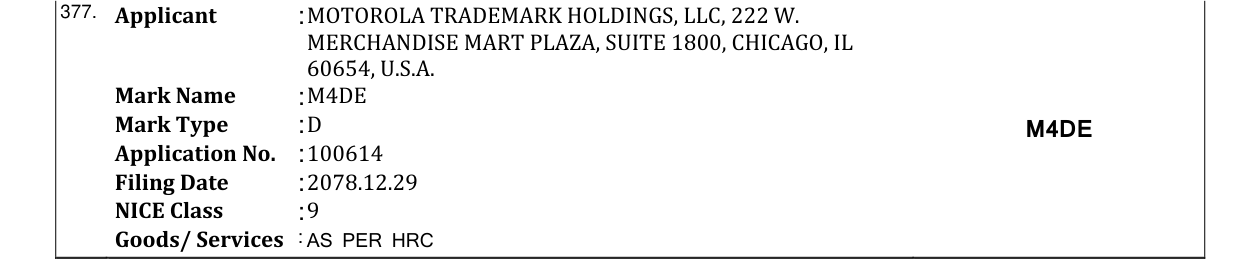 Original bulletin entry for M4DE