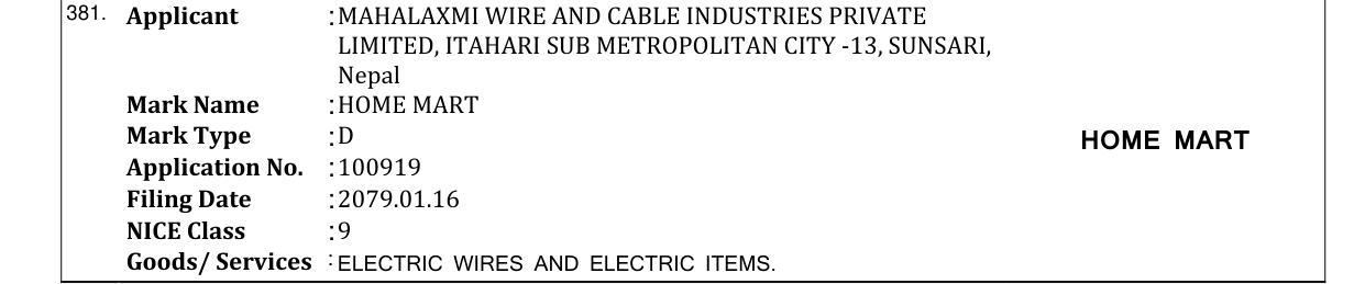 Original bulletin entry for HOME MART