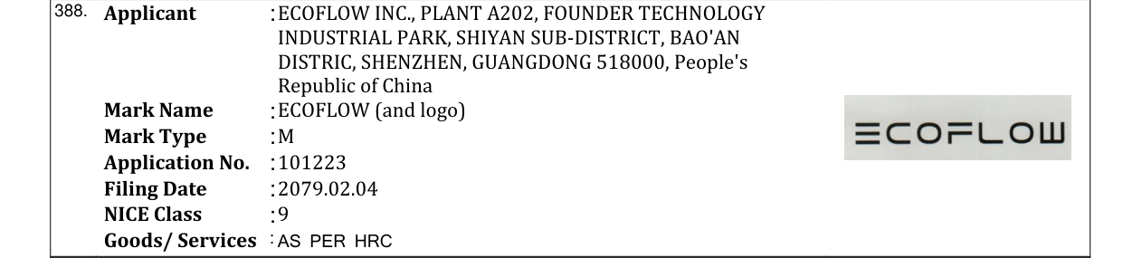 Original bulletin entry for ECOFLOW (and logo)