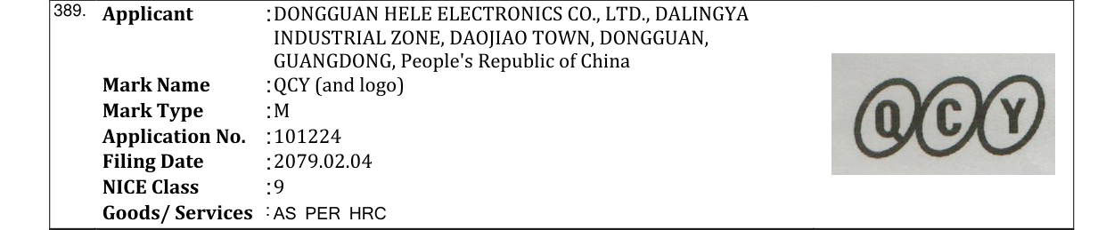 Original bulletin entry for QCY (and logo)