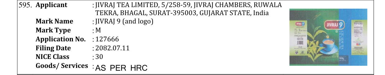 Original bulletin entry for JIVRAJ 9 (and logo)
