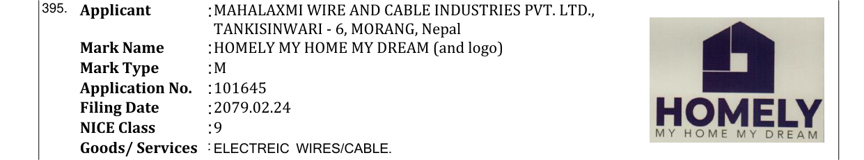 Original bulletin entry for HOMELY MY HOME MY DREAM (and logo)