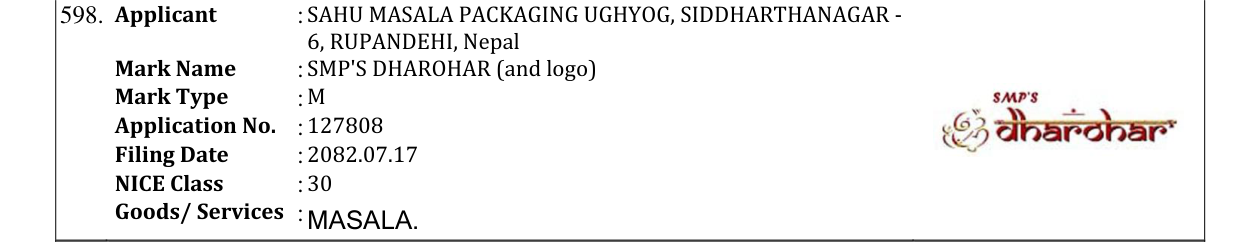 Original bulletin entry for SMP'S DHAROHAR (and logo)
