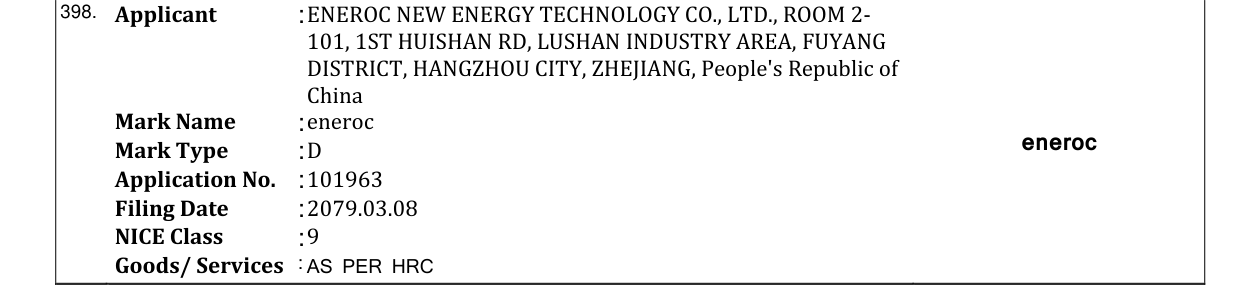 Original bulletin entry for eneroc