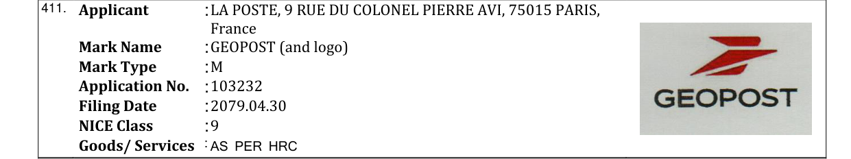 Original bulletin entry for GEOPOST (and logo)
