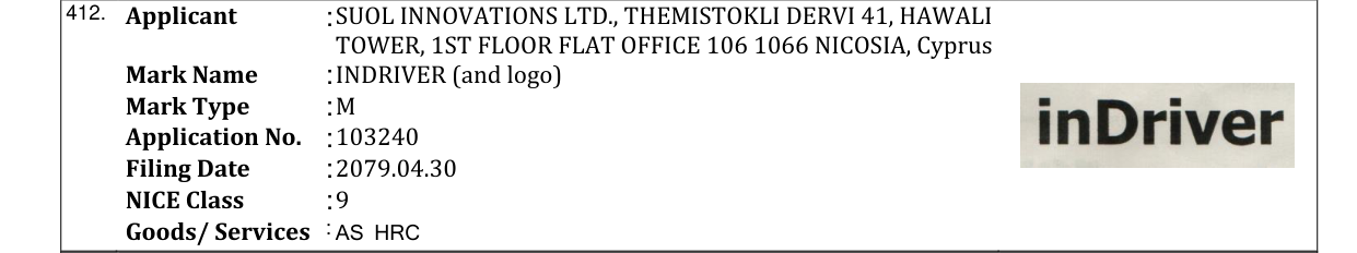 Original bulletin entry for INDRIVER (and logo)