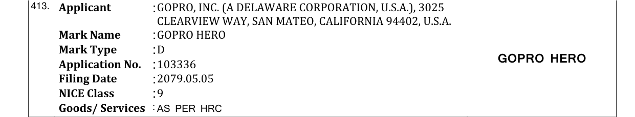 Original bulletin entry for GOPRO HERO