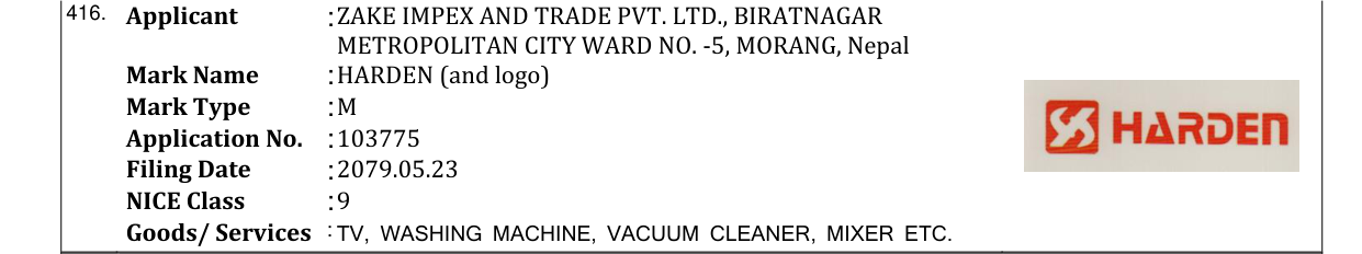 Original bulletin entry for HARDEN (and logo)