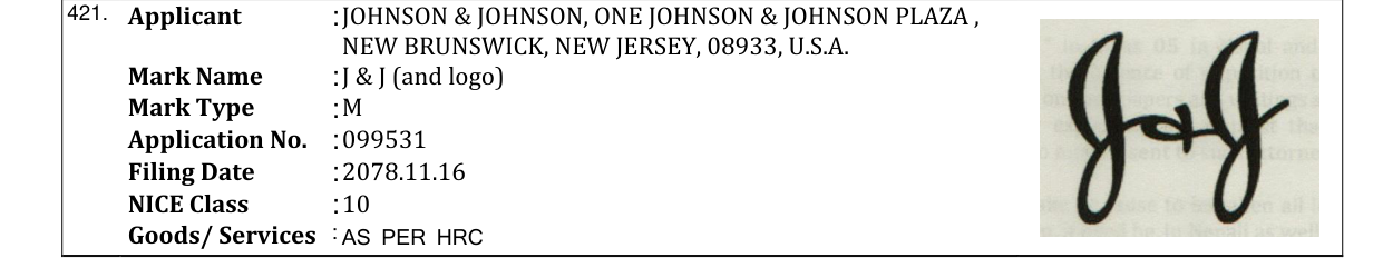 Original bulletin entry for J & J (and logo)