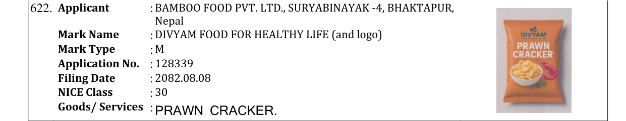 Original bulletin entry for DIVYAM FOOD FOR HEALTHY LIFE (and logo)
