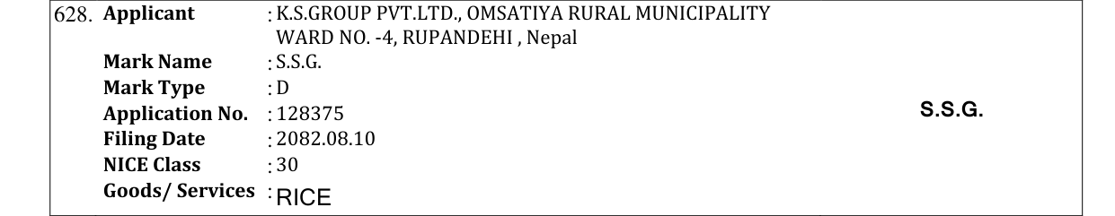 Original bulletin entry for S.S.G.