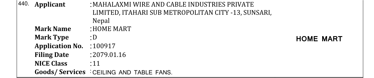Original bulletin entry for HOME MART