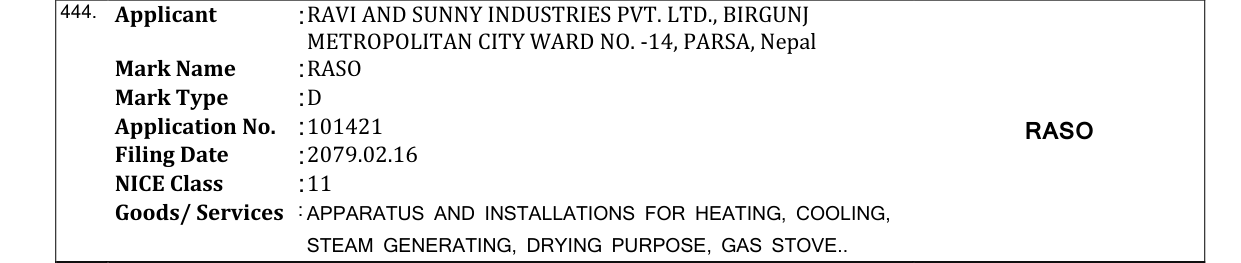 Original bulletin entry for RASO