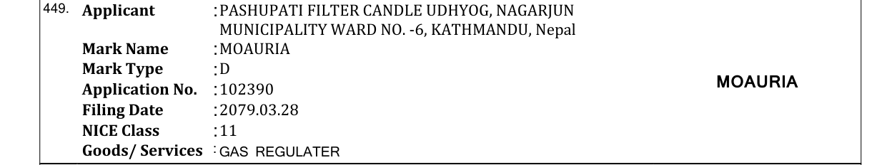 Original bulletin entry for MOAURIA