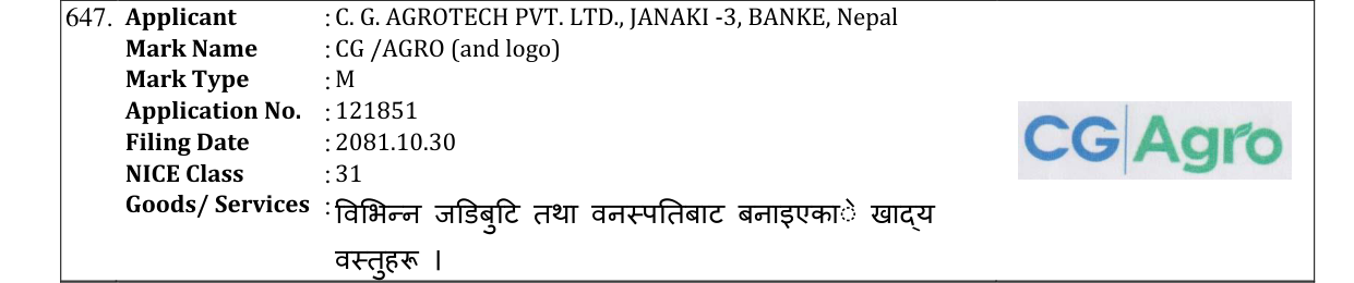 Original bulletin entry for CG /AGRO (and logo)
