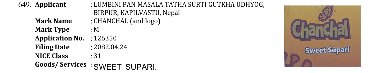 Original bulletin entry for CHANCHAL (and logo)