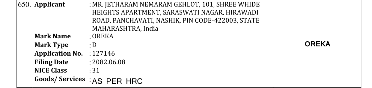 Original bulletin entry for OREKA