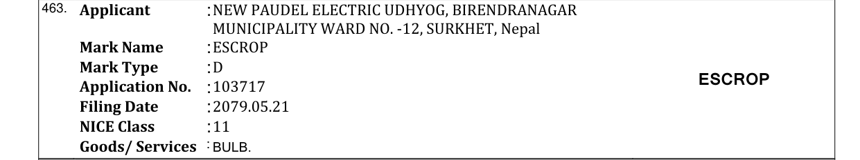 Original bulletin entry for ESCROP