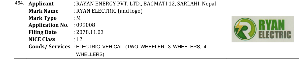 Original bulletin entry for RYAN ELECTRIC (and logo)