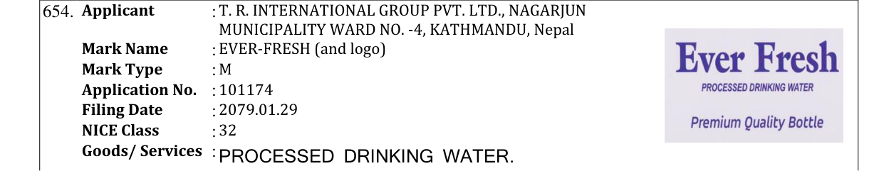 Original bulletin entry for EVER-FRESH (and logo)