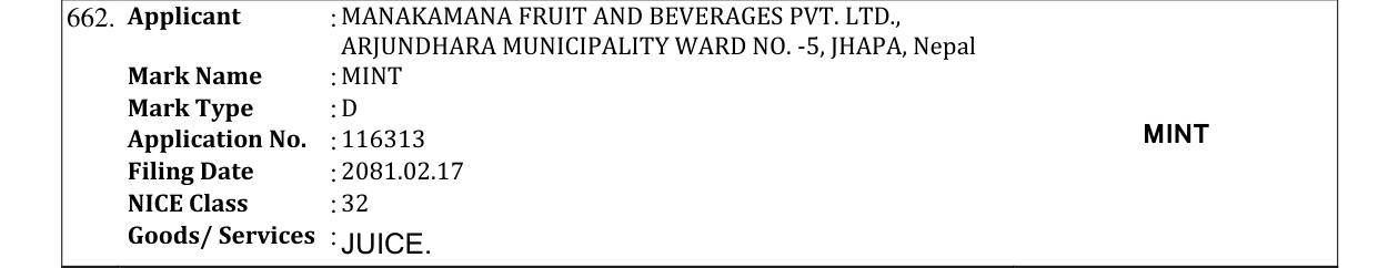 Original bulletin entry for MINT