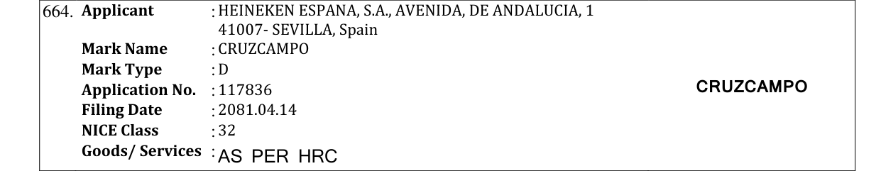 Original bulletin entry for CRUZCAMPO