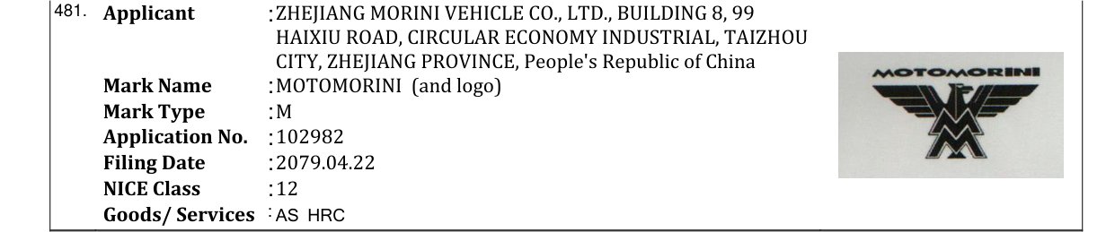 Original bulletin entry for MOTOMORINI (and logo)