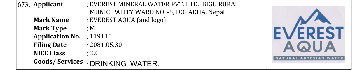 Original bulletin entry for EVEREST AQUA (and logo)