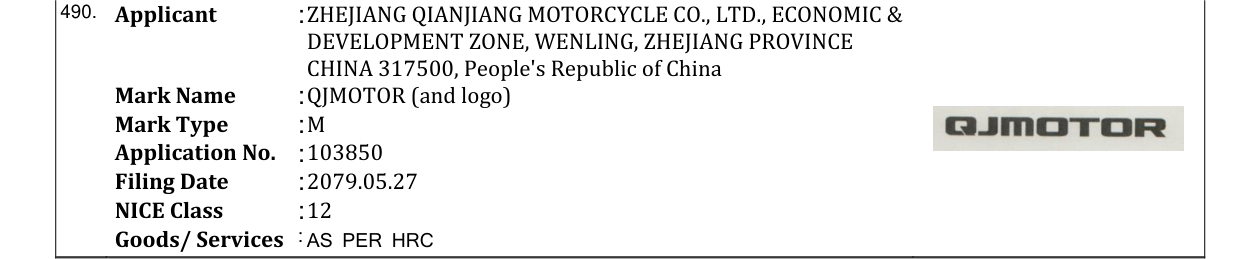 Original bulletin entry for QJMOTOR (and logo)
