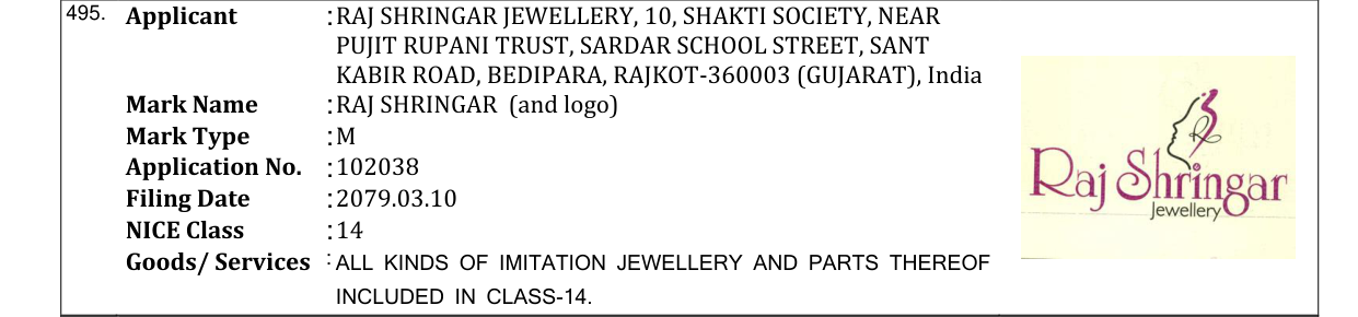 Original bulletin entry for RAJ SHRINGAR (and logo)