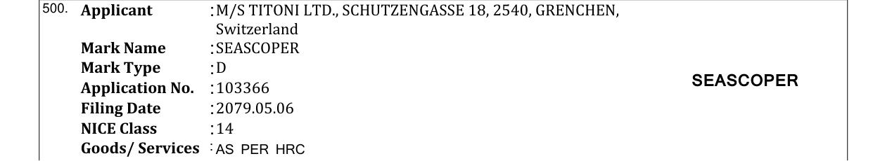 Original bulletin entry for SEASCOPER