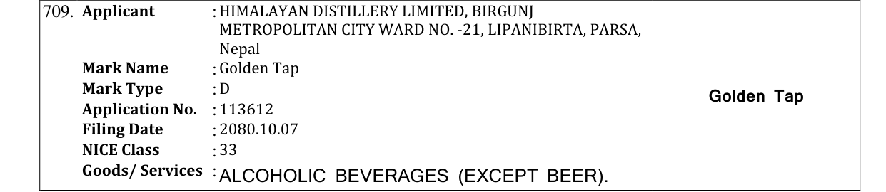 Original bulletin entry for Golden Tap
