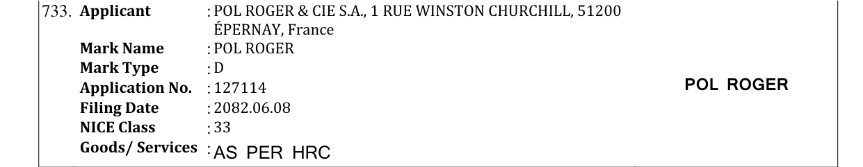 Original bulletin entry for POL ROGER