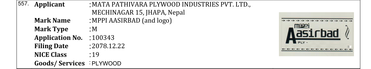 Original bulletin entry for MPPI AASIRBAD (and logo)