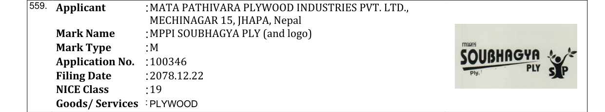 Original bulletin entry for MPPI SOUBHAGYA PLY (and logo)