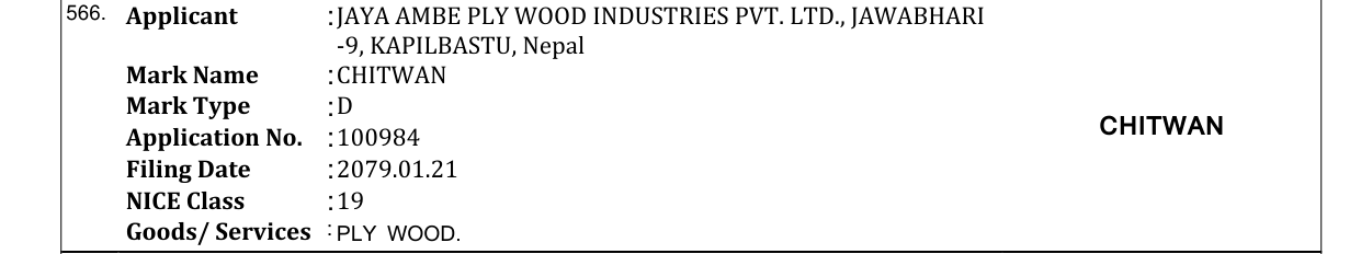 Original bulletin entry for CHITWAN
