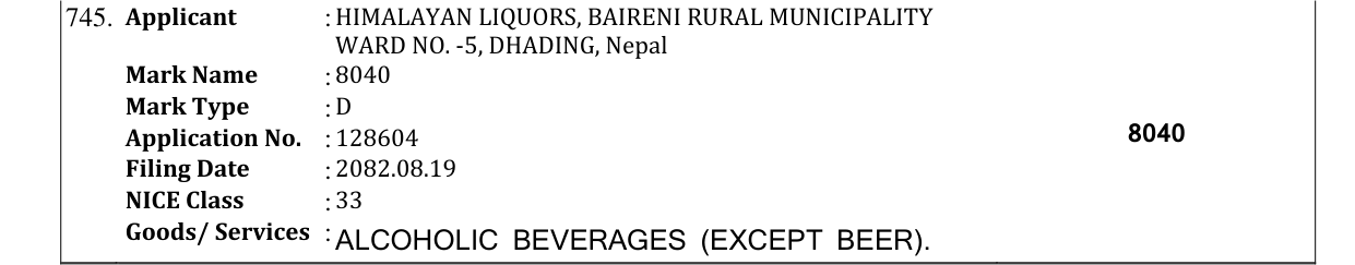 Original bulletin entry for 8040