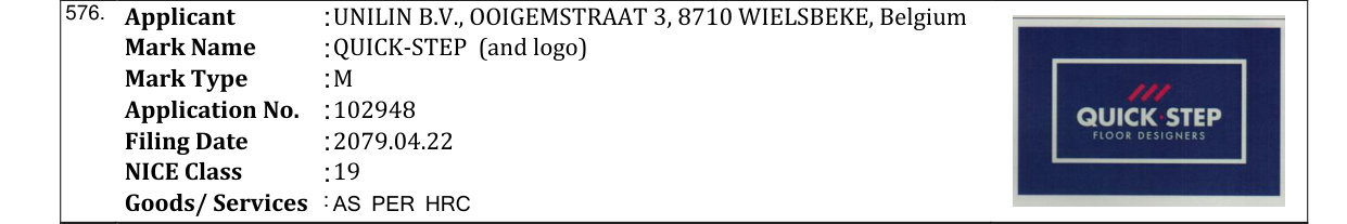Original bulletin entry for QUICK-STEP (and logo)