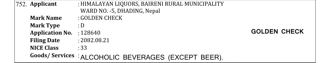 Original bulletin entry for GOLDEN CHECK