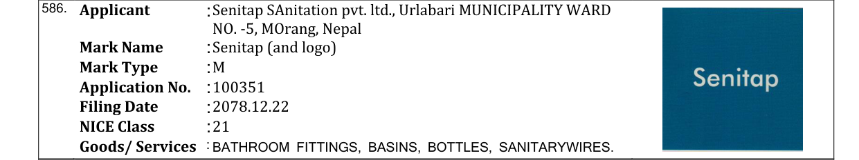 Original bulletin entry for Senitap (and logo)