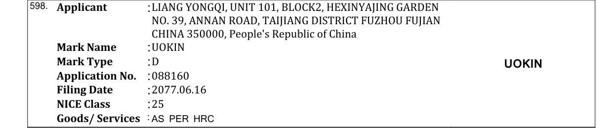 Original bulletin entry for UOKIN