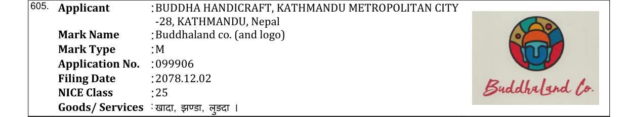 Original bulletin entry for Buddhaland co. (and logo)