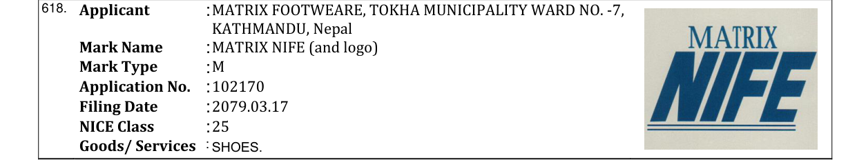 Original bulletin entry for MATRIX NIFE (and logo)