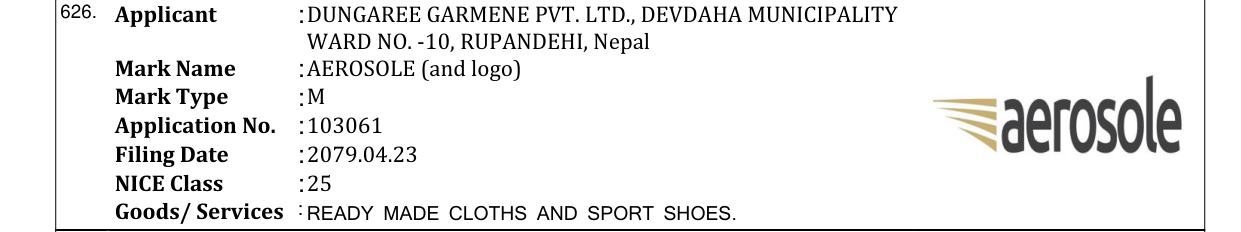 Original bulletin entry for AEROSOLE (and logo)