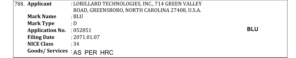Original bulletin entry for BLU