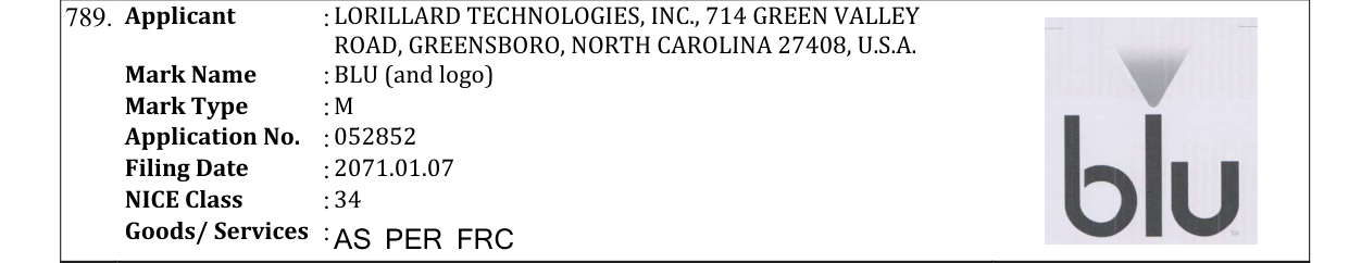 Original bulletin entry for BLU (and logo)